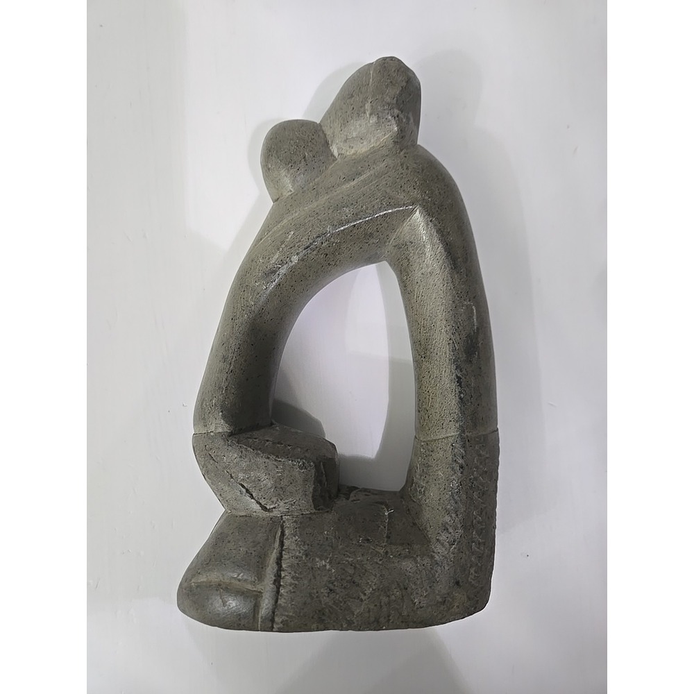 Hand carved Couple Kissing Love Circle MCM Abstract Art Stone Sculpture 7"